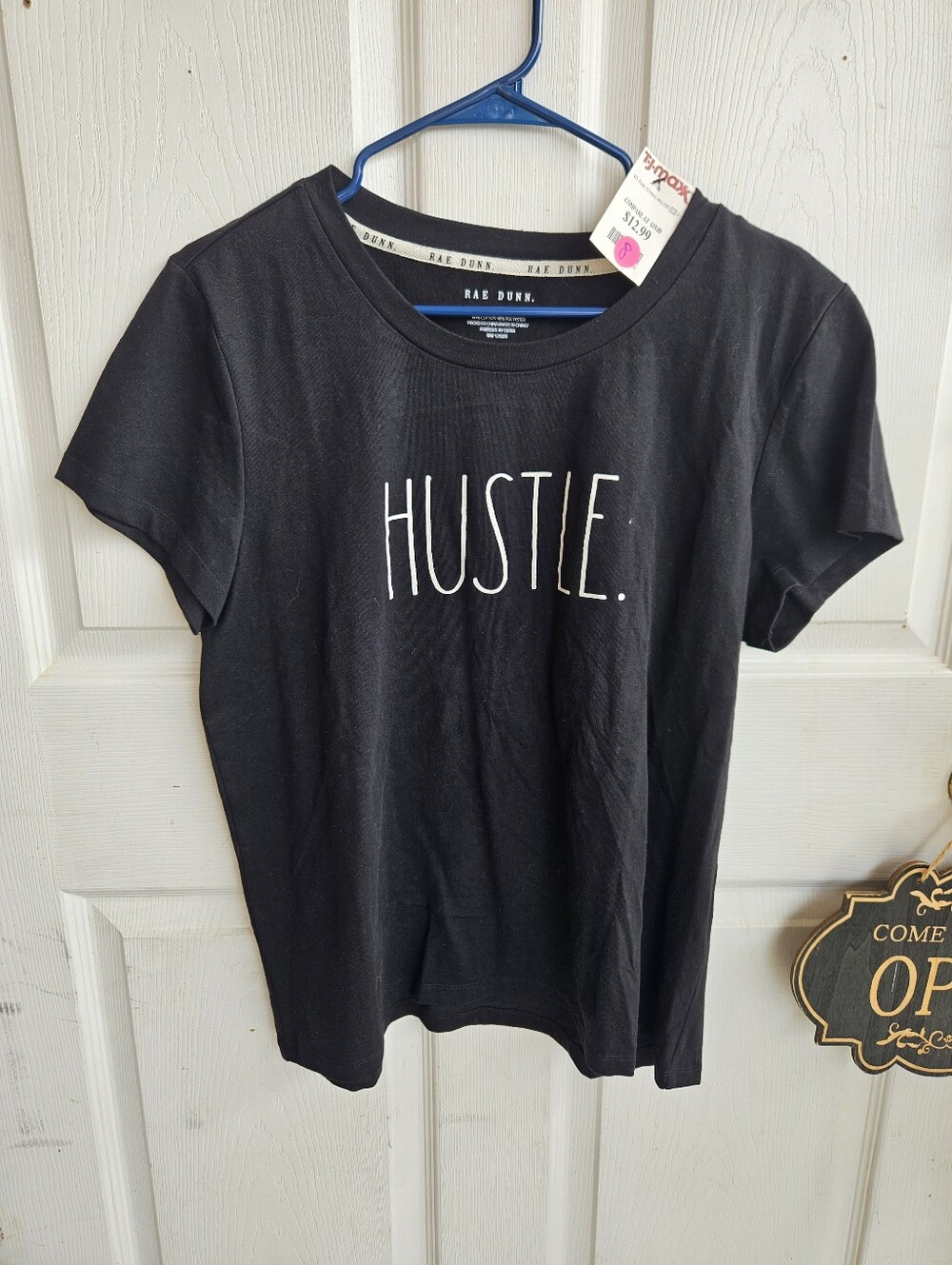 Women's Black And White Hustle Rae Dunn T Shirt Size XL NWT Basic Casual